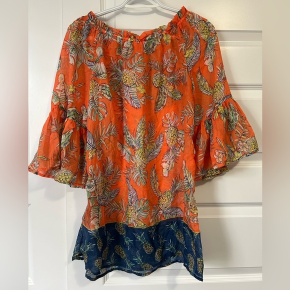 NEW Beachlunchlounge Tropical Sheer Flutter Sleeve Tunic Beach - Picture 3 of 7